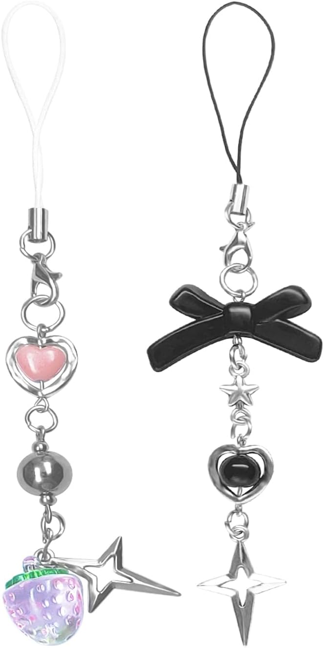 cioatu 1-4PCS Cute Phone Charms Aesthetic Y2K Cell Phone Charms Strap Pink Strawberry Butterfly Star PhoneCharm Y2K Accessories for Bag Keychain Airpods Camera Pendants Decor - Image 1